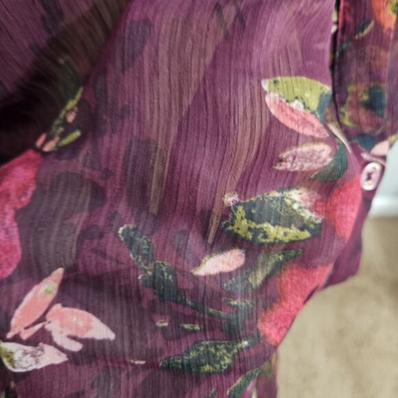 Kut from the Kloth Purple Floral Semi Sheer Long Sleeve Boho Top Womens Large - Picture 9 of 15